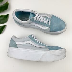 Vans Old Skool Stackform Sneakers Blue Suede Platform Shoes Lace Up Women's 8